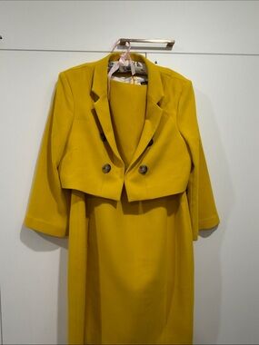 Iris Setlakwe Yellow Midi Sheath Dress and short blazer